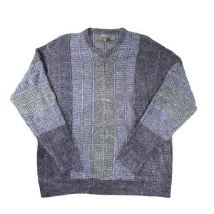 Lorenzo Sweater Mens XL Blue Gray V Neck Wool Blend Colorblock Knit Casual Warm